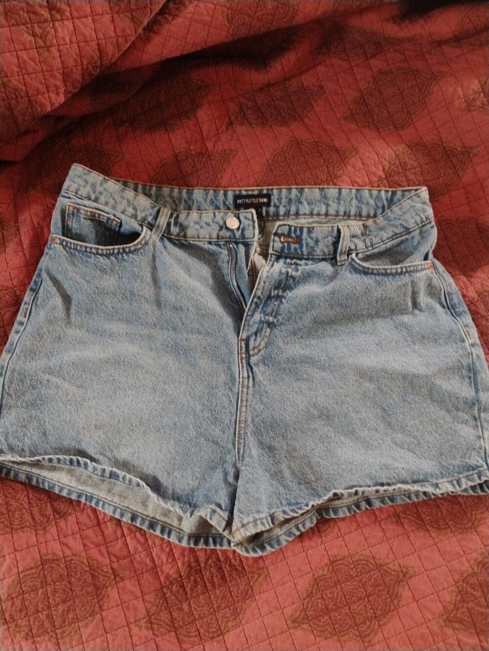 PrettyLittleThing Light Wash High Waisted Denim Mom Shorts - Size 12